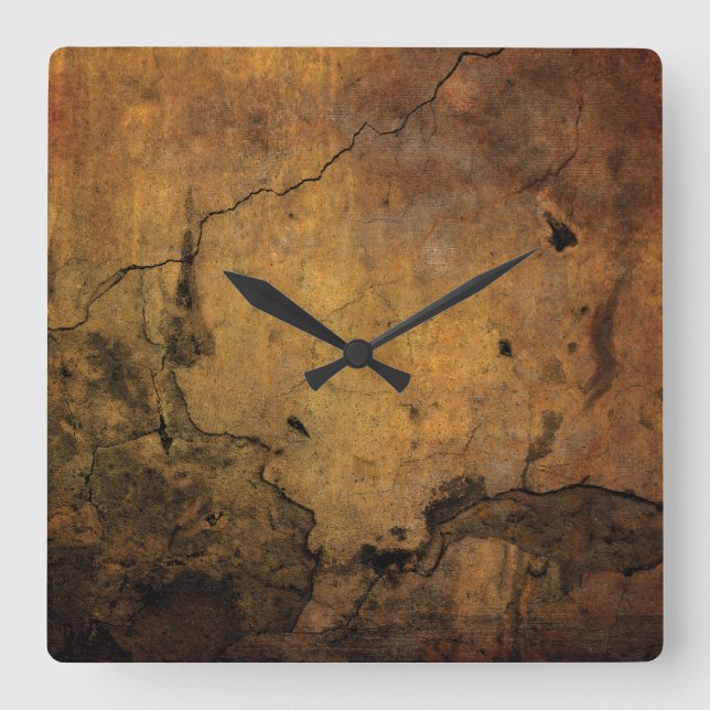 Faux Rusty Cracked Metal Square Wall Clock (Front)