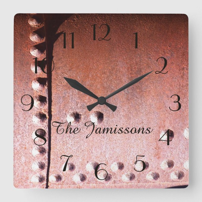 Faux Rusty Metal Abstract, Name, Personalised Square Wall Clock (Front)