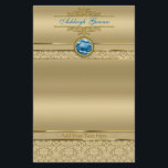 Faux Sapphire Blue Gemstone Metallic Gold Damask Stationery<br><div class="desc">A faux sapphire ringed with faux gold is the centerpiece of this precious metal and damask design. Enjoy the gorgeous gold and blue tones. Add your names or message within the ornate text borders for a personalised item. Makes a perfect Wedding Anniversary or other special occasion gift. (Please Note: This...</div>