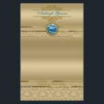 Faux Sapphire Blue Gemstone Metallic Gold Damask Stationery<br><div class="desc">A faux sapphire ringed with faux gold is the centerpiece of this precious metal and damask design. Enjoy the gorgeous gold and blue tones. Add your names or message within the ornate text borders for a personalised item. Makes a perfect Wedding Anniversary or other special occasion gift. (Please Note: This...</div>
