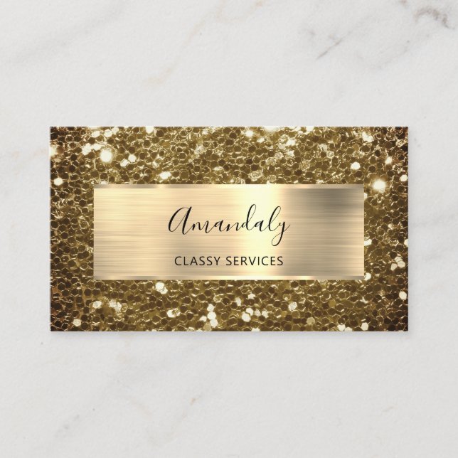 Faux Sepia Gold Glitter QR Code Logo   Business Ca Business Card (Front)