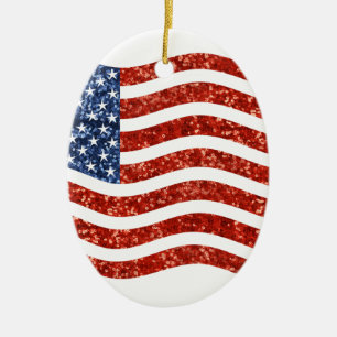 faux sequin print american flag ceramic tree decoration