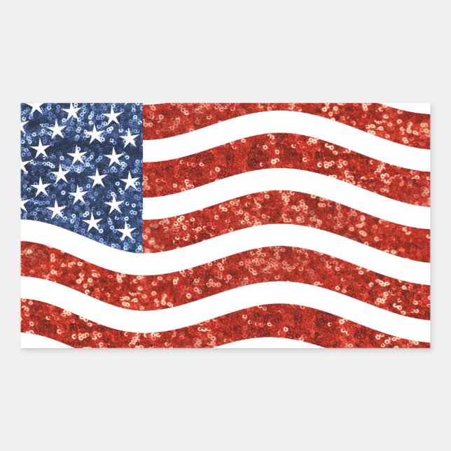 faux sequin print american flag rectangular sticker (Front)