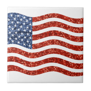 faux sequin print american flag tile