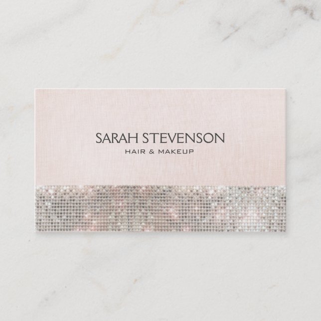 Faux Sequins and Linen Cute Pink Fashion & Beauty Business Card (Front)