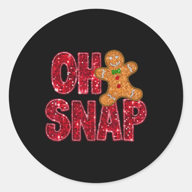 Faux Sequins Oh Snap Christmas Gingerbread Family  Classic Round Sticker (Front)