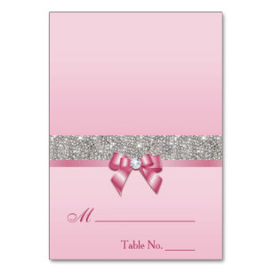 Faux Sequins Pink Bow Place Card