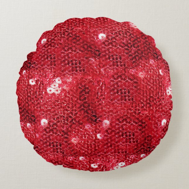 Faux Sequins - Red Sequin Pattern Round Cushion (Front)