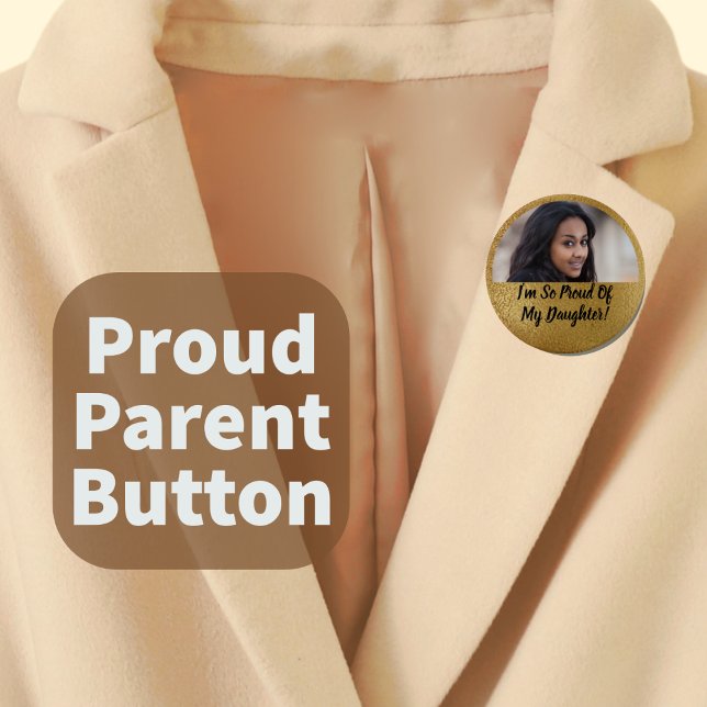 Faux Shimmer Gold Proud Parent Graduation Photo 6 Cm Round Badge (Creator Uploaded)