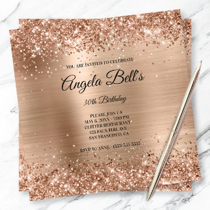Faux Shiny Copper Glitter Brushed Foil Monogram Invitation