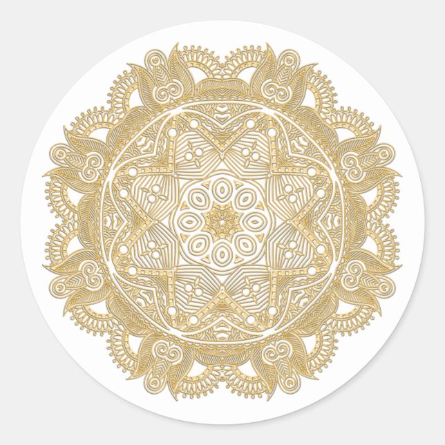 Faux Shiny Gold Trendy Oriental Mandala Pattern Classic Round Sticker (Front)