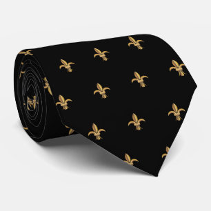 Faux Silk Black Gold Fleur de Lis Luxury Neck Tie