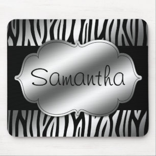 Faux Silver and Black Zebra Personalised Mouse Mat