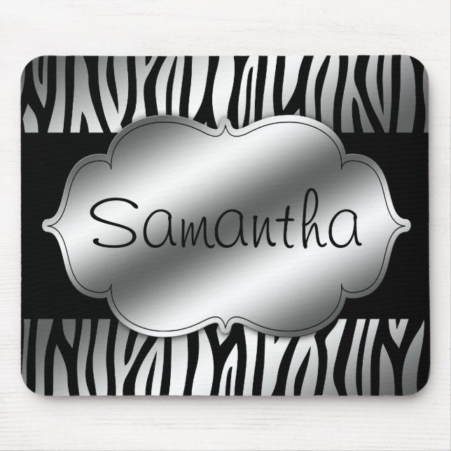 Faux Silver and Black Zebra Personalised Mouse Mat (Front)