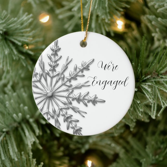 Faux Silver and White Winter Snowflake Engagement Ceramic Tree Decoration (Tree)