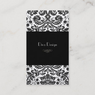 Faux silver baroque damask /black business card