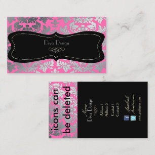 Faux silver baroque damask/DIY colour pink Business Card