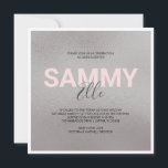Faux Silver Bat Mitzvah Invitation<br><div class="desc">This square bat mitzvah party invitation features your name set in a bold modern font with with your middle name in trendy handwritten script typography over a faux silver background. The invite card reverses to a complimentary grey background. A cute yet simple choice for your girl's stylish party. To see...</div>