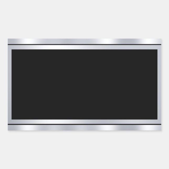 Faux Silver Black Add Text Custom Blank Template Rectangular Sticker (Front)