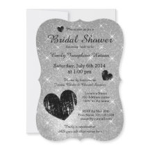 Faux silver black glitter bridal shower invitation