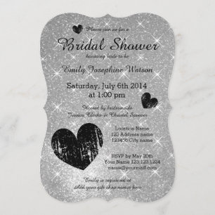 Faux silver black glitter bridal shower invitation