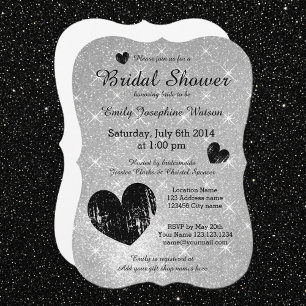 Faux silver black glitter bridal shower invitation