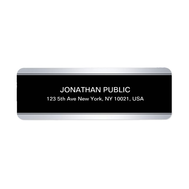 Faux Silver Black Template Modern Return Address (Front)