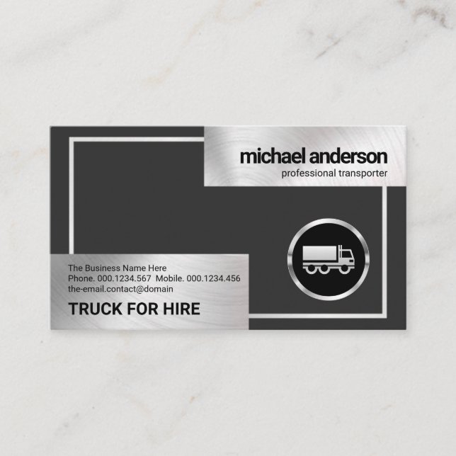 Faux Silver Box Border Truck Logistics Driver Business Card (Front)