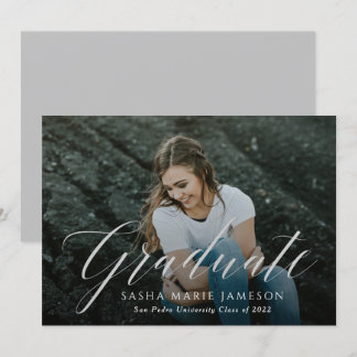 Faux Silver Calligraphy Graduate Landscape Photo Invitation