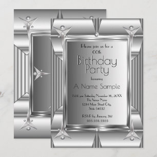 Faux Silver Chrome Metal look Birthday Party Invitation
