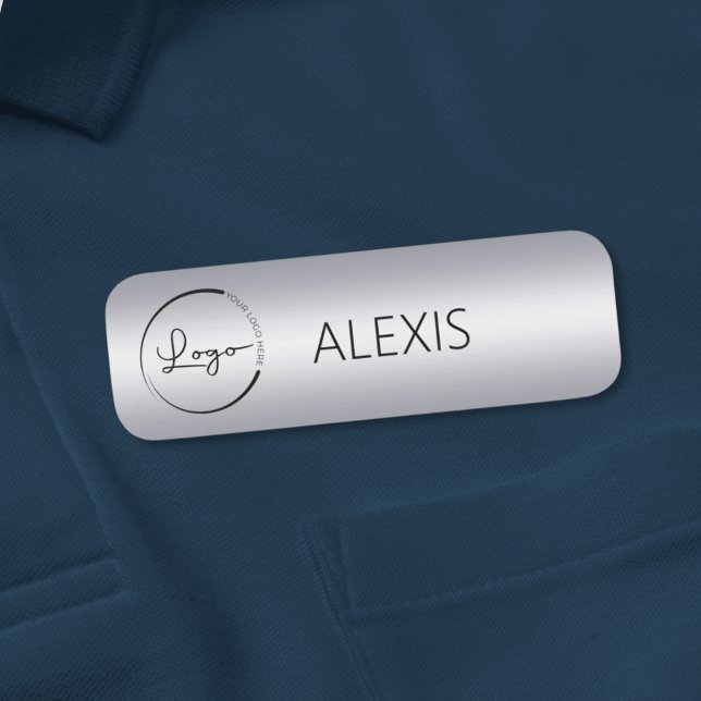 Faux Silver Company Business Logo Promotional Name Tag (Creator Uploaded)