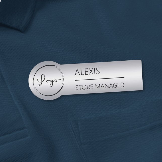 Faux Silver Company Business Logo Promotional Name Tag (Creator Uploaded)