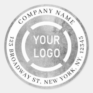 Faux silver company logo return address classic round sticker
