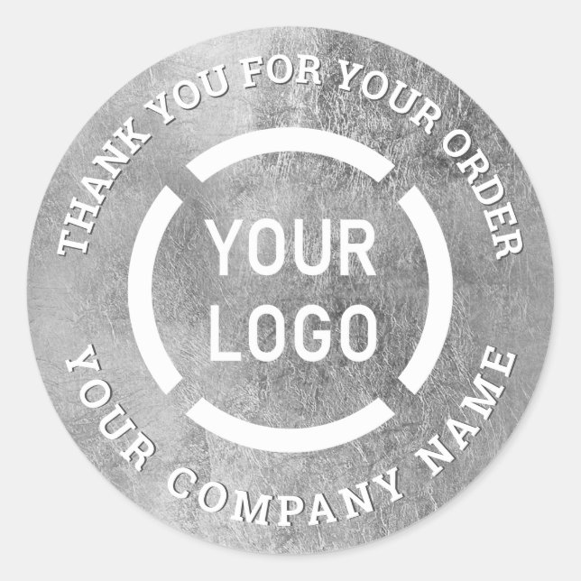 Faux silver company logo thank you stickers (Front)