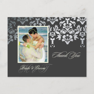 Faux Silver Damask Lace Thank You Photo/DIY colour Postcard