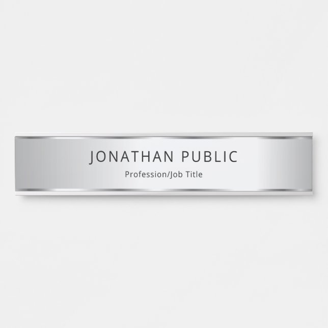 Faux Silver Elegant Modern Glamour Template Door Sign (Front)