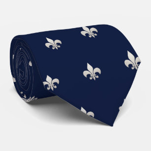 Faux Silver Fleur de lis DIY Navy Blue Tie