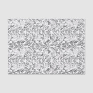 Faux Silver Floral Damasks White Background 4 Tissue Paper