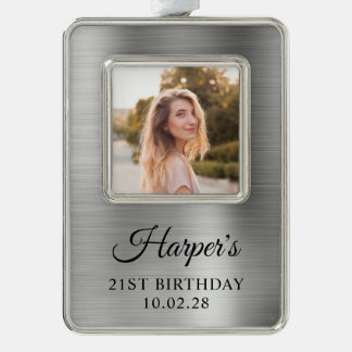 Faux Silver Foil 21st Birthday Photo Plated Framed Ornament