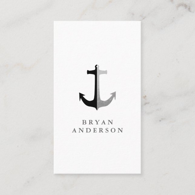 Faux Silver Foil and Black Anchor Business Card (Front)