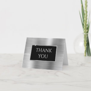 Faux Silver Foil and Black Thank You Card