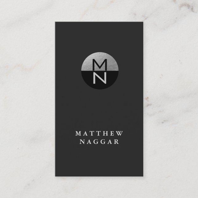 Faux Silver Foil & Black Circle Logo Business Card (Front)