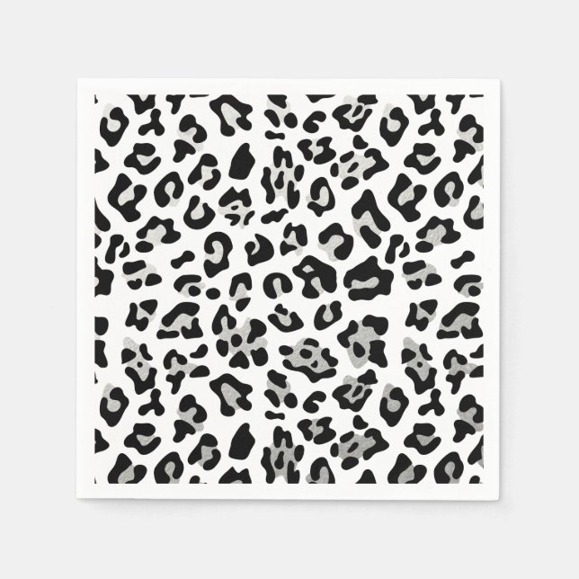 Faux Silver Foil Black Leopard Print Pattern Napkin (Front)