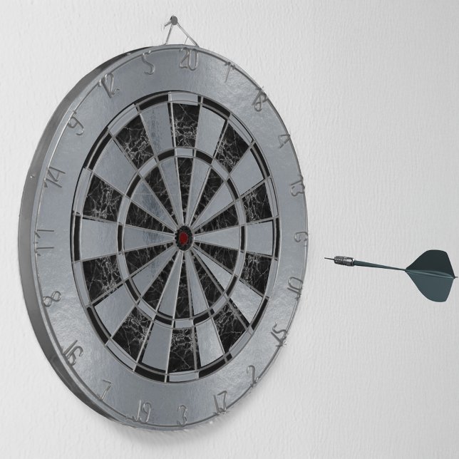 Faux Silver Foil Black Marble Faux Metallic Dartboard (Creator Uploaded)