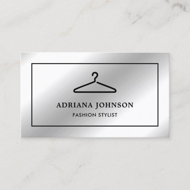 Faux Silver Foil Clothes Hanger Fashion Stylist Business Card (Front)