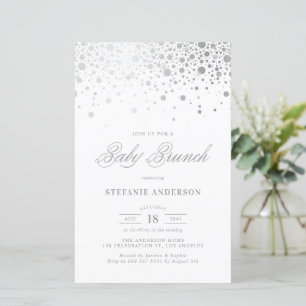Faux Silver Foil Confetti Baby Brunch Invitation