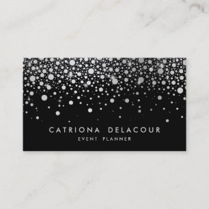 Faux Silver Foil Confetti   Black Business Card