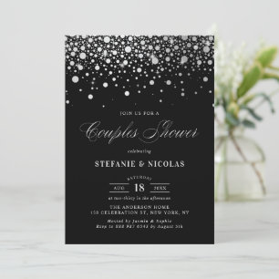 Faux Silver Foil Confetti Black Couples Shower Invitation
