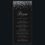Faux Silver Foil Confetti Black Wedding Menu Card<br><div class="desc">Modern and elegant menu card featuring faux silver foil confetti dots with pinstripes pattern and black background. This is faux rose gold foil - there will be NO actual foil. Perfect menu card for weddings,  bridal showers,  baby showers,  engagements parties and other events.</div>
