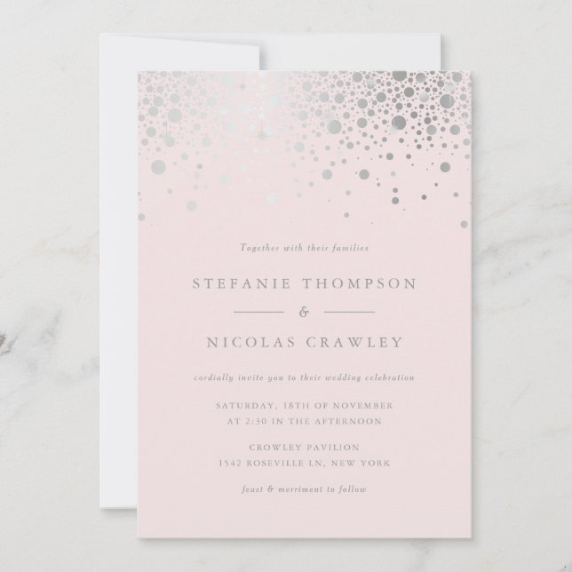 Faux Silver Foil Confetti Blush Pink Wedding Invitation (Front)